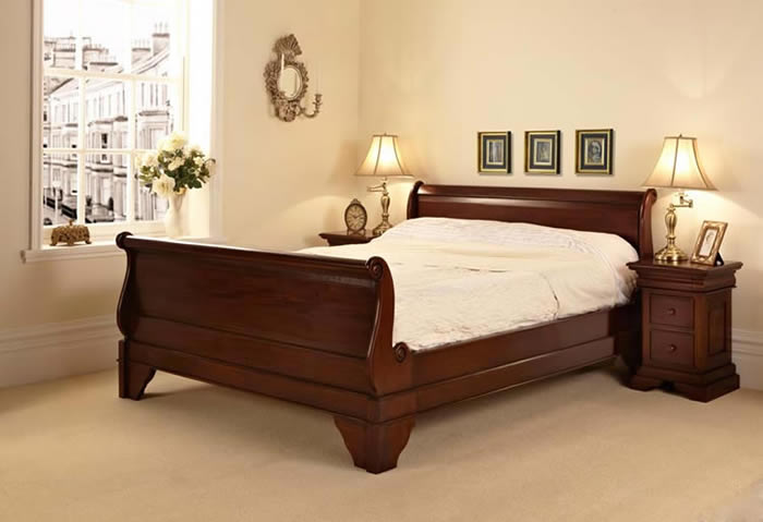 Mahogany Sleigh Super King Size Bed, Wooden Sleigh Bed Super King Size