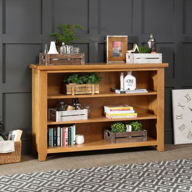 Cheshire Oak Wide Low Bookcase With 2, Six Foot Wide Bookcase