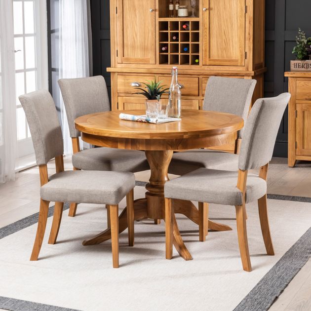 Solid Oak Round Dining Table And 4, Round Kitchen Table Upholstered Chairs