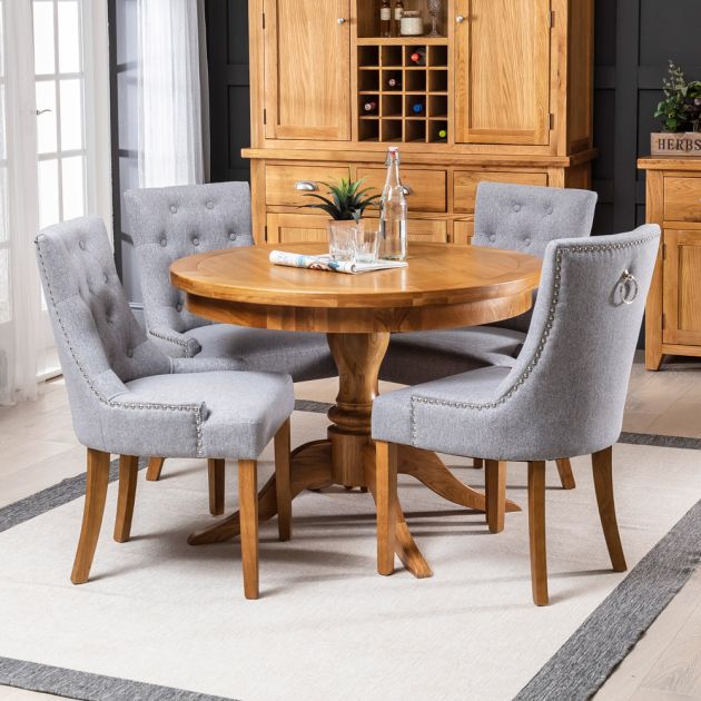 Solid Oak Round Dining Table And 4, Round Dining Room Table Seats 4