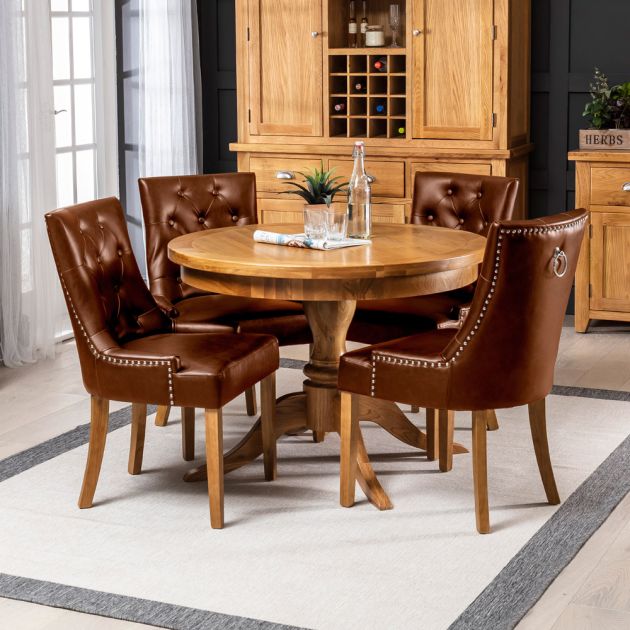 Solid Oak Round Dining Table And 4, Round Oak Dining Table Seats 6