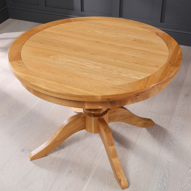 Solid Oak Round 4 Seater Dining Table, A Circular Oak Table Top Is 4ft