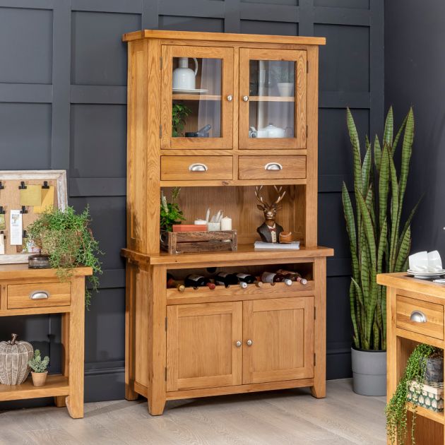 Cheshire Oak Medium Glazed Dresser With, Medium Sized Dresser