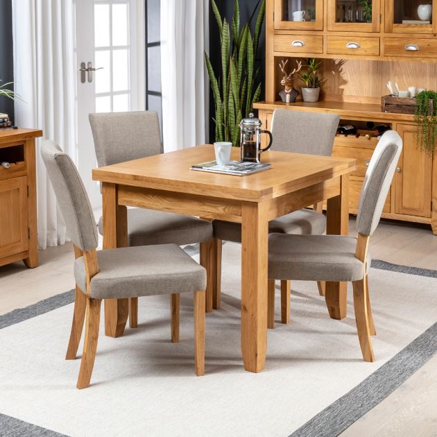 Solid Oak Square Flip Top Dining Table, Square Breakfast Table And Chairs