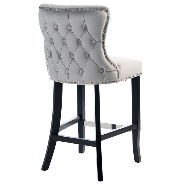 Boudoir Grey Velvet Bar Stool with Black Legs The Furniture Market