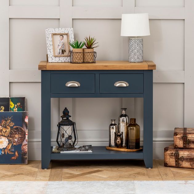 Westbury Blue Painted 2 Drawer Hall, How Tall Should A Hallway Console Table Be