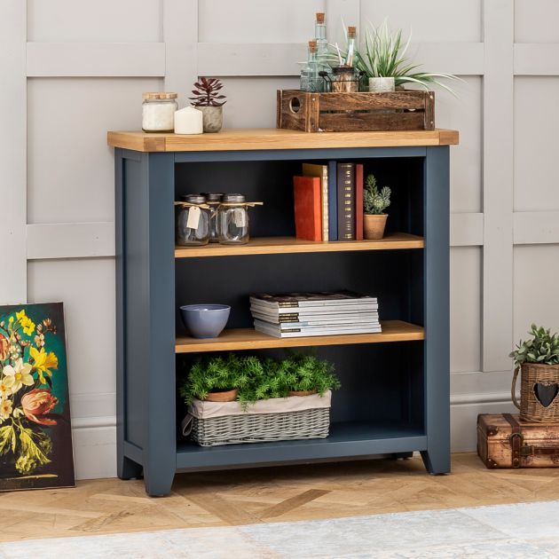 Westbury Blue Painted Small Compact Low, Small 1 Shelf Bookcase