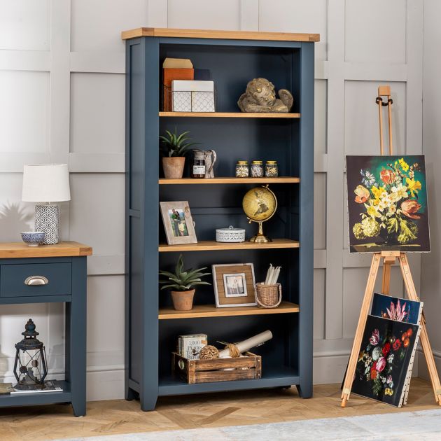 Westbury Blue Painted Large Tall, 6 Foot Wide Low Bookcase