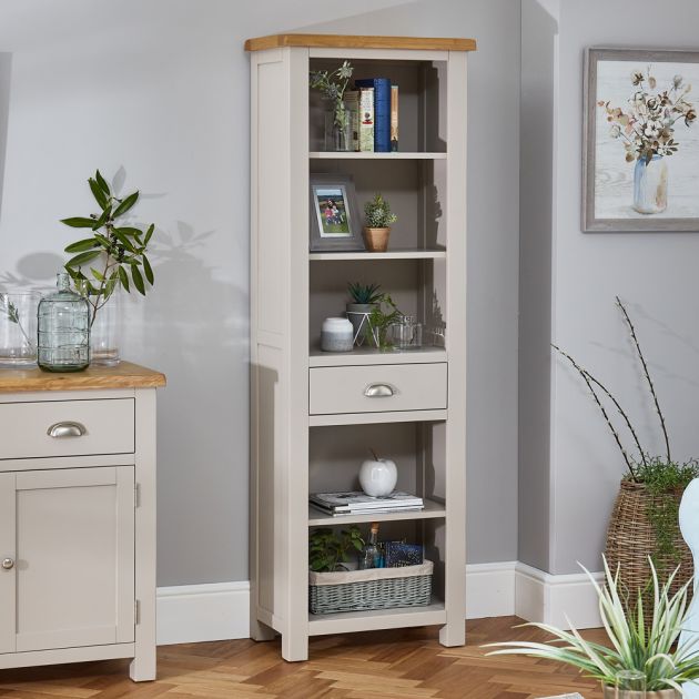 Cotswold Grey Painted Tall Narrow, Grey Painted Bookcase Uk
