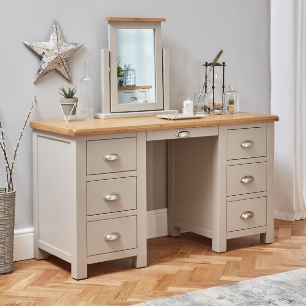 Cotswold Grey Twin Pedestal Dressing, Dressing Table Set With Mirror Uk