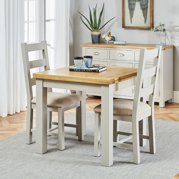 Cotswold Grey Square Flip Top Dining, Grey Dining Chairs And Wooden Table Set