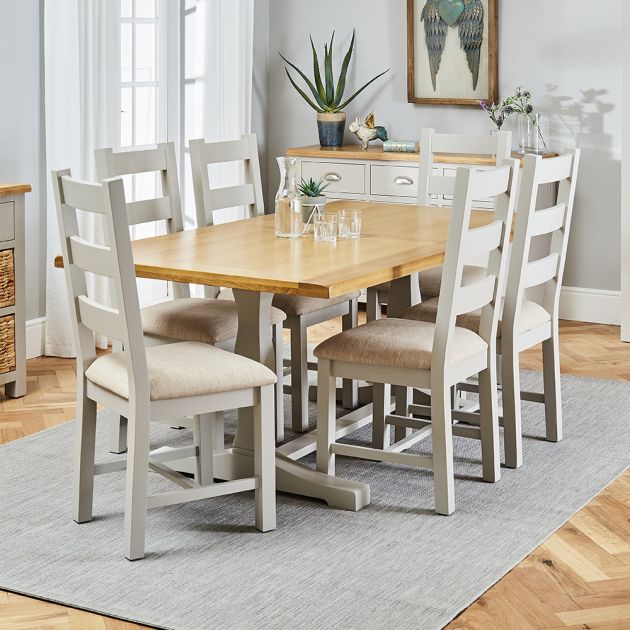 Refectory Dining Table And 6 Chair Set, White And Grey Dining Table Chairs Set