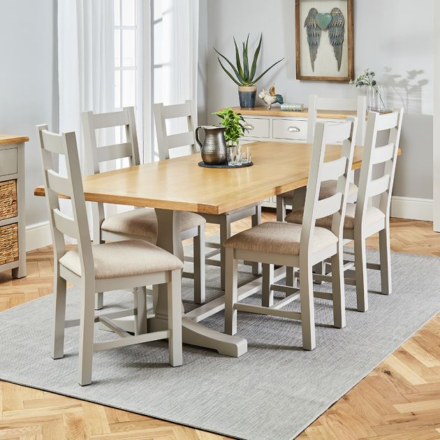 Cotswold Grey Painted Oak 2 2m, White And Grey Dining Table 6 Chairs Set