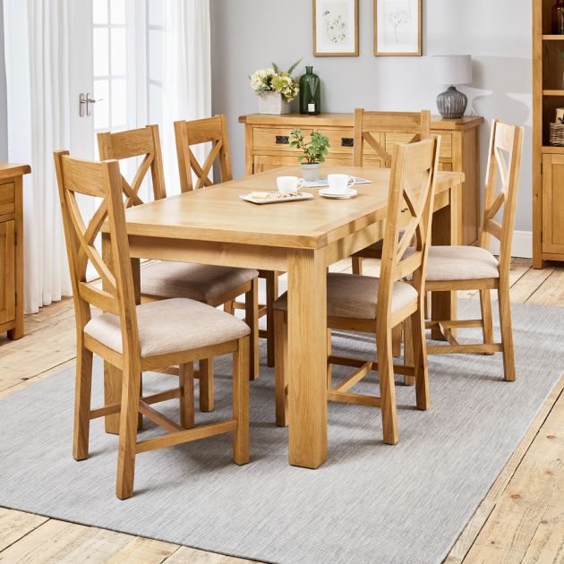Hereford Rustic Oak 1 7m Dining Table, Solid Oak Dining Chairs Set Of 6