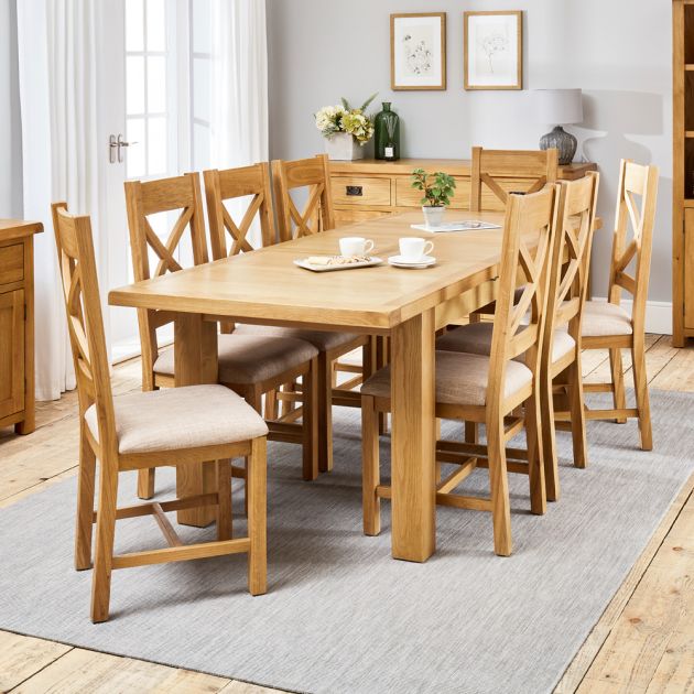 Hereford Rustic Oak 1 7m Dining Table, 8 Solid Oak Dining Room Chairs