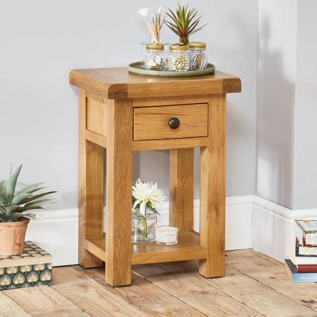 Hereford Rustic Oak Side Table With, Small Rustic Side Table With Drawers