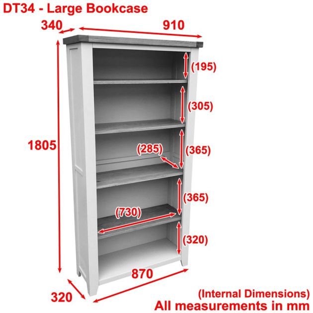 Downton Grey Painted Large Tall, Bookcase With Adjustable Shelves Uk
