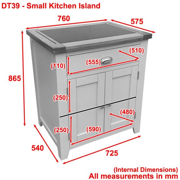 Downton Grey Painted Small Kitchen, Small Kitchen Island Size