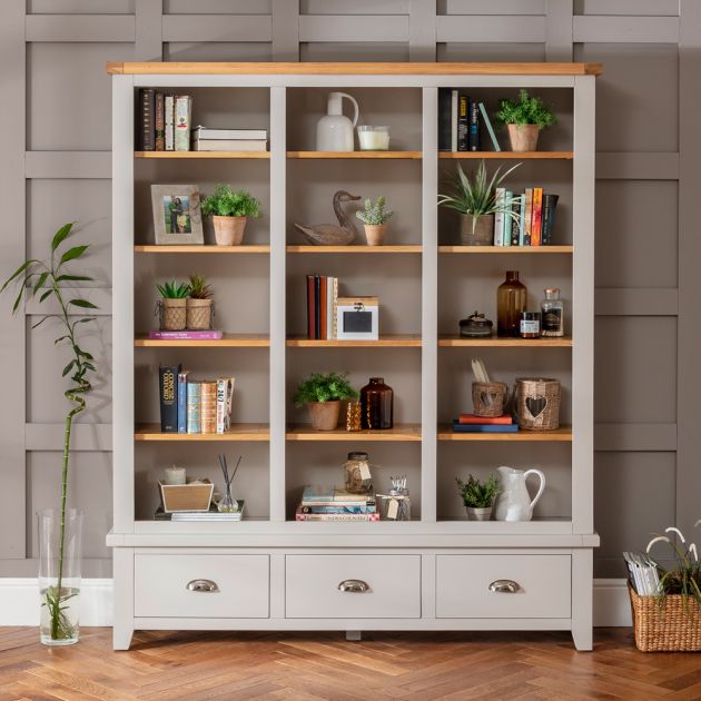 Downton Grey Grand Library Bookcase, Fully Assembled Bookcases Uk