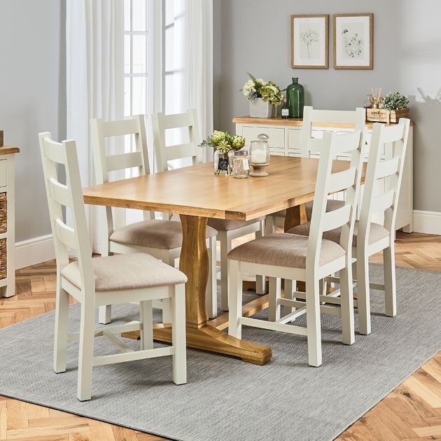 Cotswold Oak 1 8m Refectory Dining, Cream Dining Table And 6 Chairs Uk