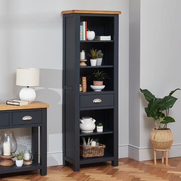 Cotswold Charcoal Grey Painted Tall, Tall Skinny Corner Bookcase