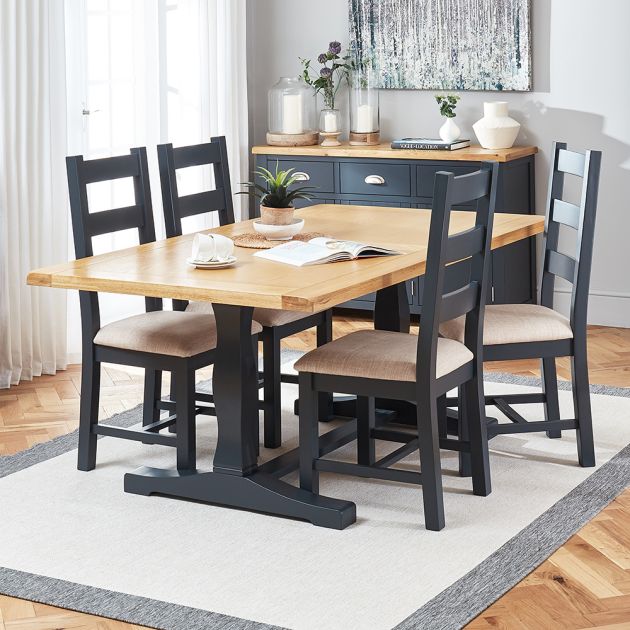 Cotswold Charcoal Grey Painted Oak 1 8m, Charcoal Dining Chairs With Oak Legs
