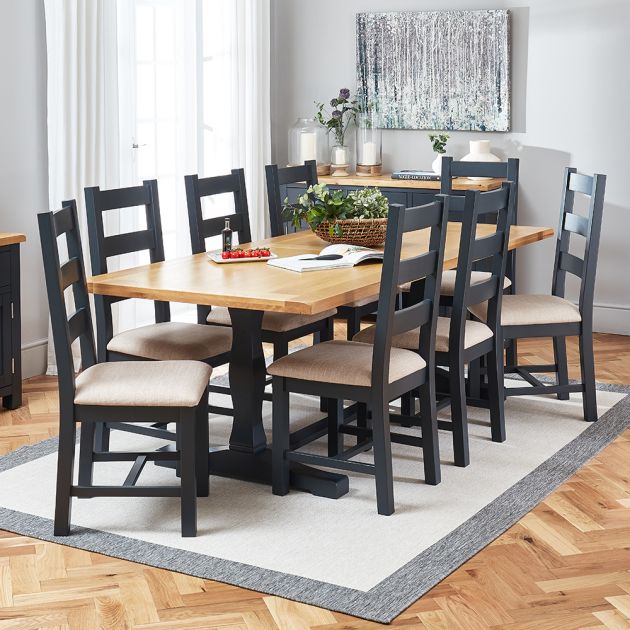 Cotswold Charcoal Grey Painted Oak 2 2m, Charcoal Gray Dining Room Chairs
