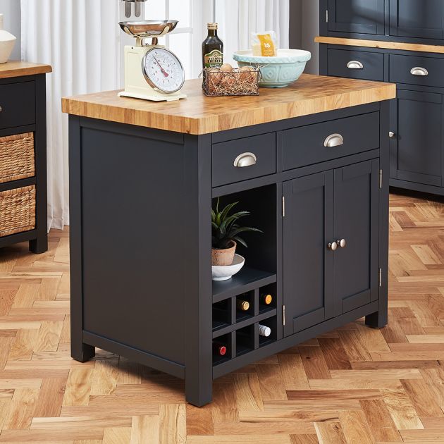 Cotswold Charcoal Grey Painted Kitchen Island with Solid Oak Top The