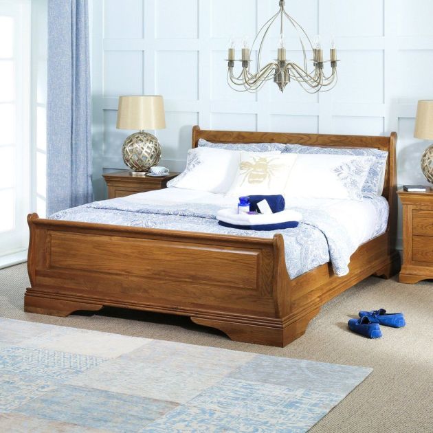 Solid Oak 5ft King Size Sleigh Bed, Oak Sleigh Bed King Size