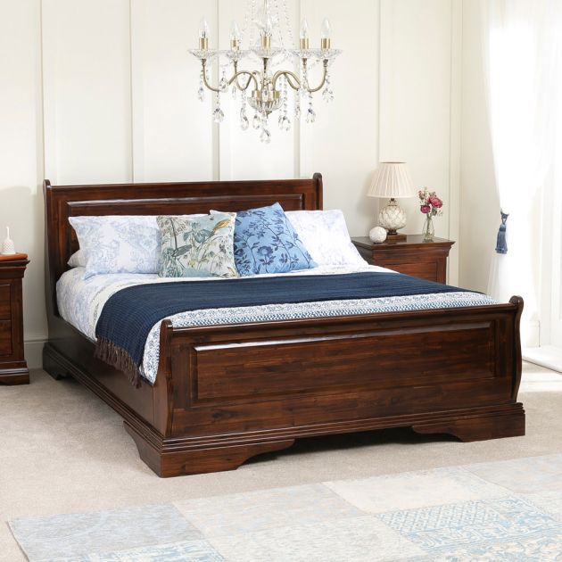 French Solid Hardwood 5ft King Size, Wood Sleigh Bed King Size