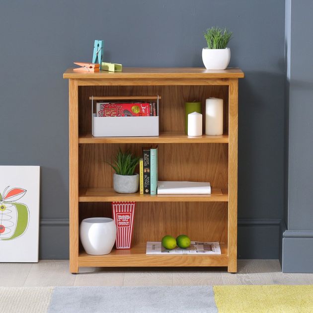 Low Compact Adjustable 3 Shelf Bookcase, Small Bookcase With Adjustable Shelves