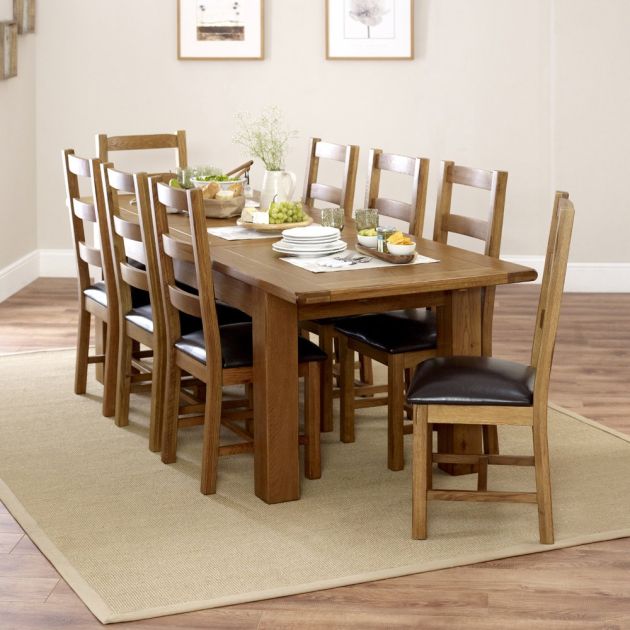 Rustic Oak Large Extending Dining Table, Rustic Oak Ladder Back Dining Chairs