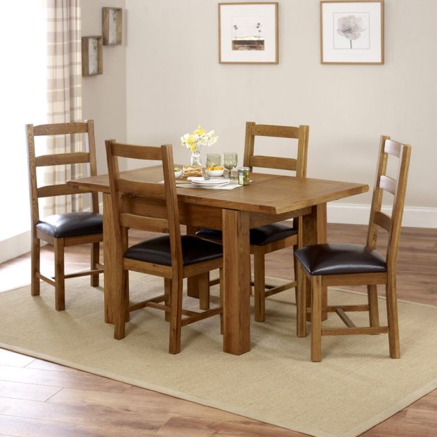 Rustic Oak Small Extending Dining Table, Narrow Extendable Dining Table And Chairs