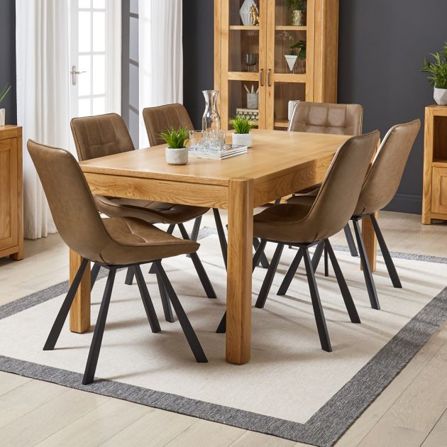 Soho Oak Large Dining Table With 6 Qty, Best Dining Chair Uk