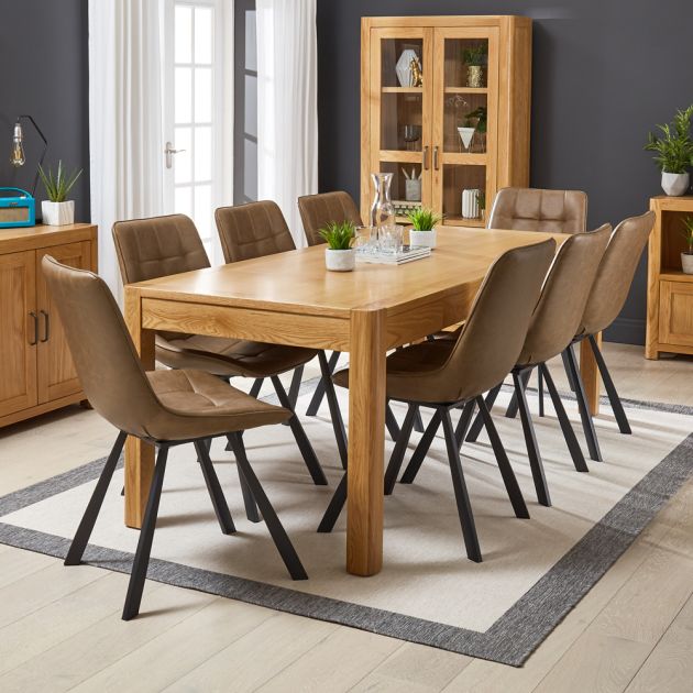 Soho Oak Large Dining Table With 8 Qty, Large Leather Dining Chairs Uk
