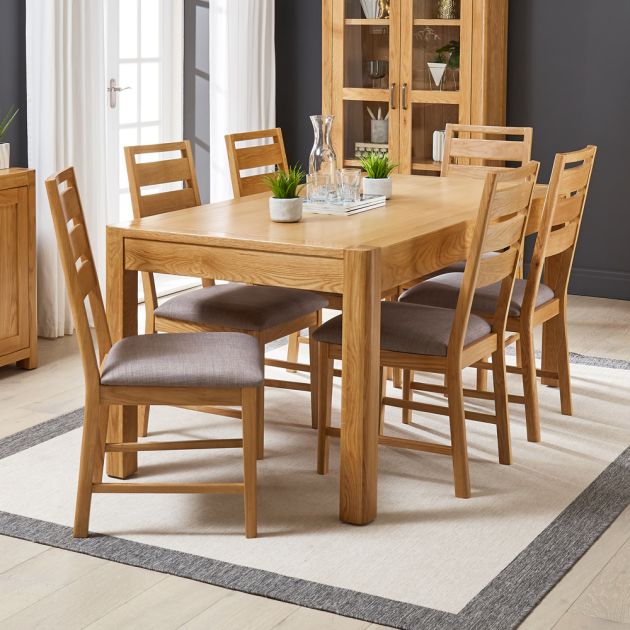 Soho Oak Large Dining Table With 6, Oak Dining Table Set For 6