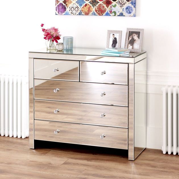Venetian Mirrored 2 Over 3 Drawer Chest, Mirrored Chest Of Drawers Furniture