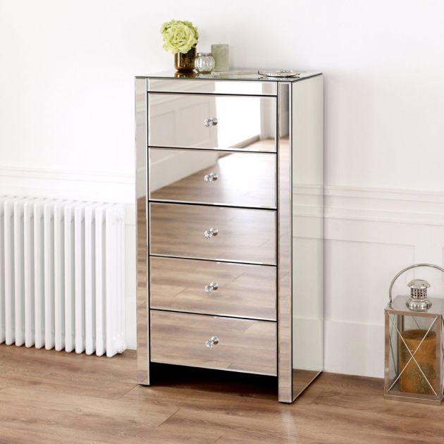Venetian Mirrored 5 Drawer Tallboy Wellington Chest Of Drawers The Furniture Market Venetian Mirrored 5 Drawer Tallboy, Mirrored Tallboy Chest