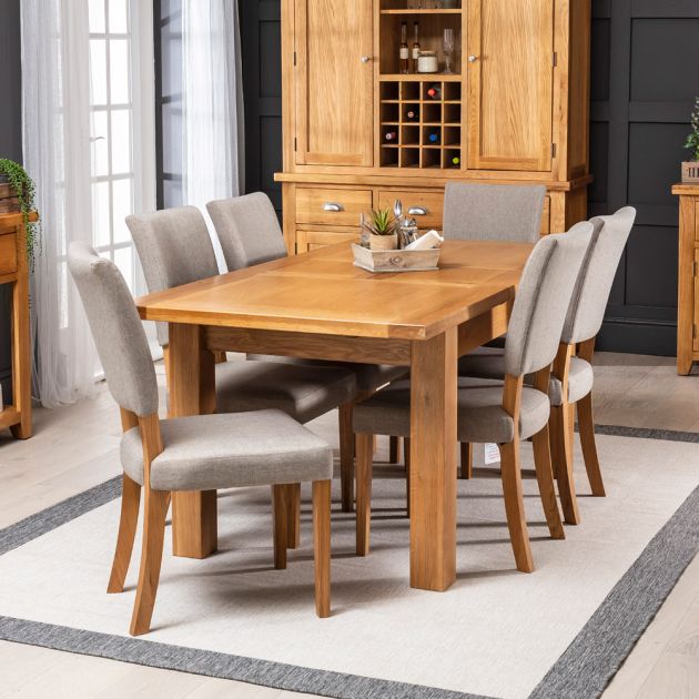Solid Oak Medium Extending Dining Table, Medium Oak Dining Room Set