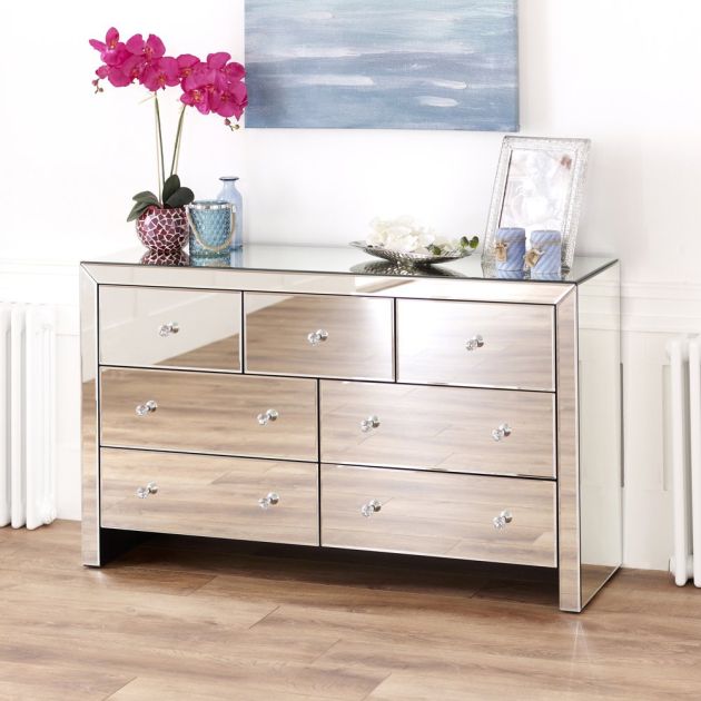 Venetian Mirrored Large Wide 3 Over 4, Mirrored Chest Of Drawers Furniture