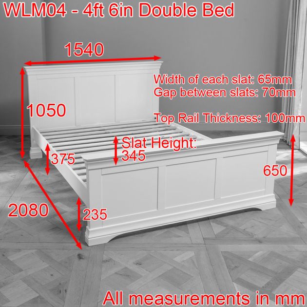 Wilmslow White Painted 4ft 6in Double, Double Size Bed Frame Dimensions Uk