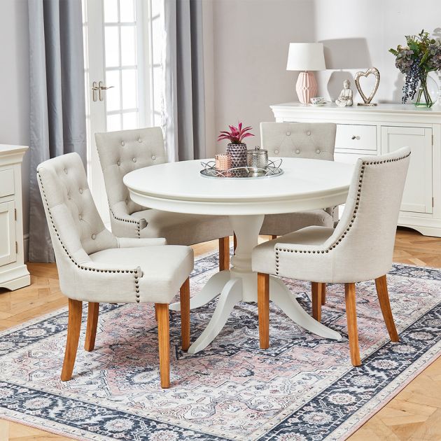 Wilmslow White Round Dining Table With, Dining Room White Round Back Chairs
