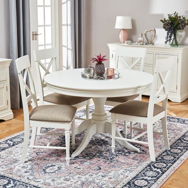 Wilmslow White Painted Round Dining, Round Dining Table With 4 Chairs Set