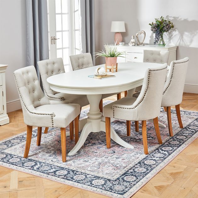 Wilmslow White Oval Dining Table With 6, White Dining Room Chairs Set Of 6