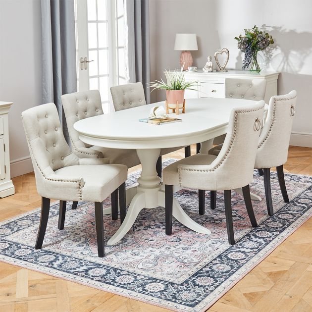 Wilmslow White Oval Dining Table With 6, Oval Wood Dining Table Set For 6