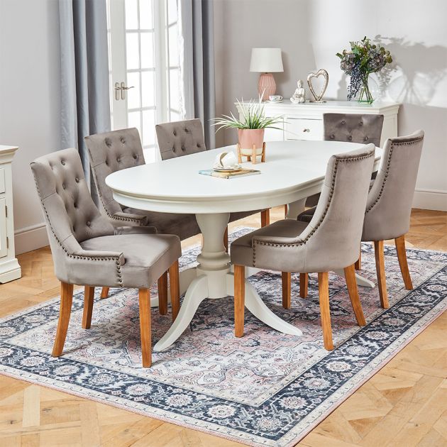 Wilmslow White Oval Dining Table With 6, Oval Pedestal Table For 6