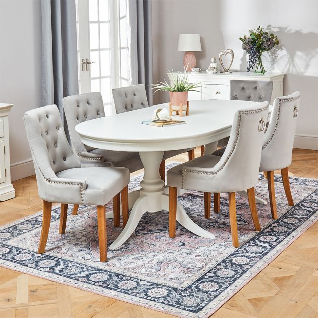 Wilmslow White Oval Dining Table With 6, Grey And White Dining Room Table Sets