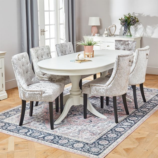 Wilmslow White Oval Dining Table With 6, Oval Dining Table With Upholstered Chairs