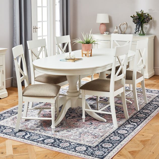 Wilmslow White Painted Oval Dining, Oval Pedestal Table For 6
