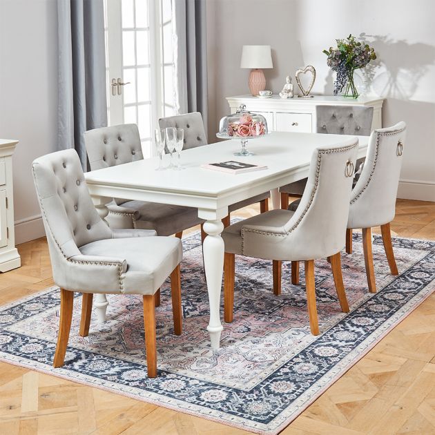 Wilmslow White Rectangle Dining Table, Rectangle Kitchen Table And 6 Chairs
